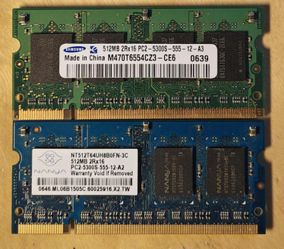 Samsung ja Nanya DDR2 SODIMM-muistit 2x512MB