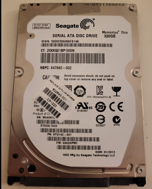 Seagate 320GB 5400RPM 2,5" sata kovalevy