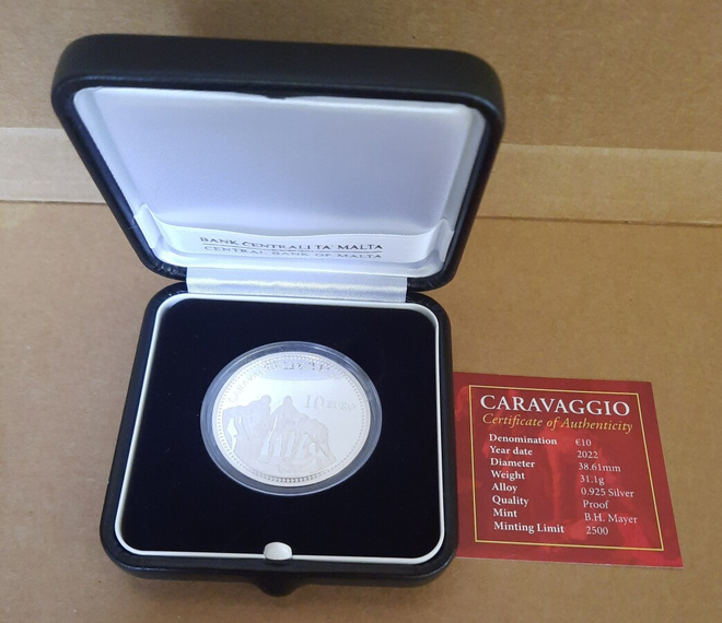 Caravaggio 10€ Malta hopea, 2022