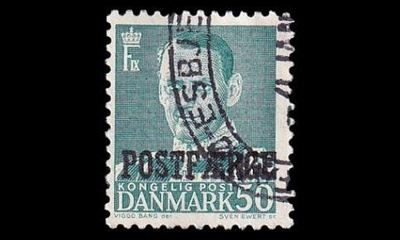Tanska PF_38 o Frederik IX 50 öre sinivihreä (1955)