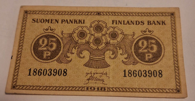 25 penniä seteli 1918.