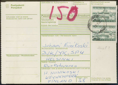 M63 1963 1 mk Hax1 pari YK-pakettikortilla