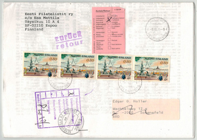 1976 Havis Amanda 80p 4-rivilö palautettu lähetys Saksasta