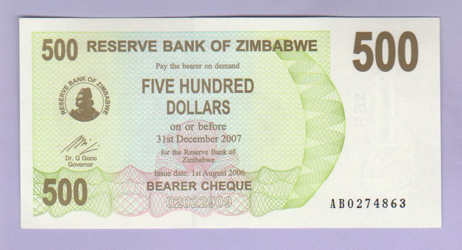 Zimbabwe 500 Dollaria v.2006 UNC P-43