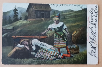Neidon päiväunia häiritään, vanha väripk, p. 1911
