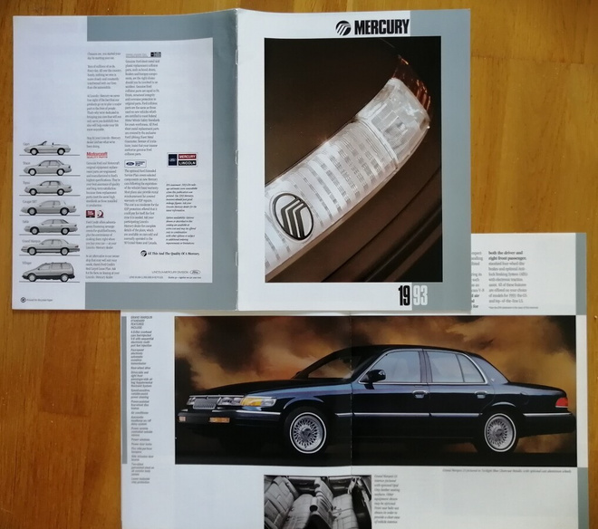 1993 Mercury mallisto esite - KUIN UUSI -  20 sivua