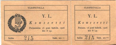 HELSINKI YLIOPISTON LAULAJIEN KONSERTTILIPPU 1926