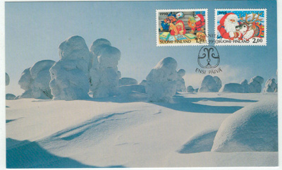 1990 joulu postimerkkikeskuksen joulukortti