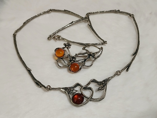 Vintage design hopea meripihka amber kaulakoru riipus
