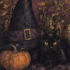 Halloween musta hattu ja musta kissa - pikkukuva 1