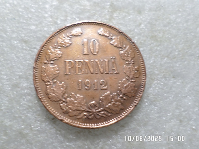 10  penniä 1912 kulkematon , pientä reunakarheutta,