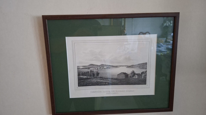 Kehystetyt litografia ja teräspiirros 1800-luvulta