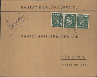 M30 1948 3mk vihr.leijona 3-rivilö asiakirjoja