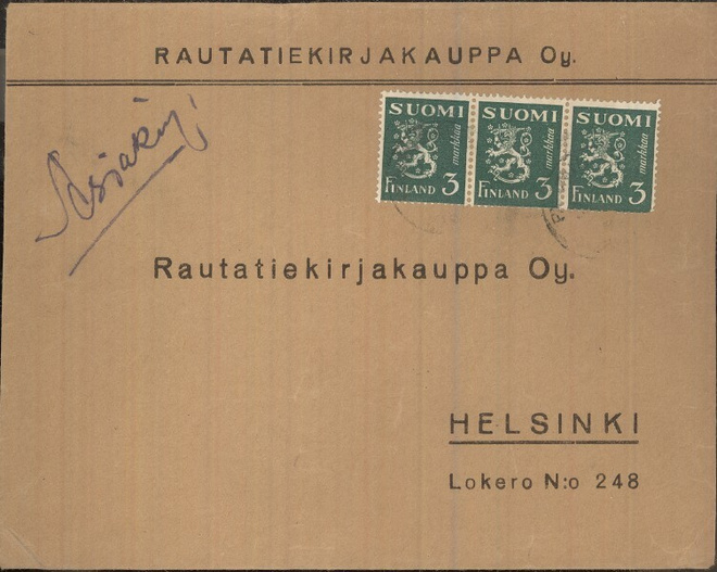 M30 1948 3mk vihr.leijona 3-rivilö  asiakirjoja