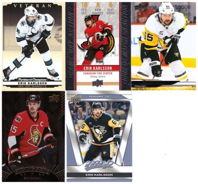 5 x ERIK KARLSSON Penguins, Senators sis. 3 kpl ErikoisKortt