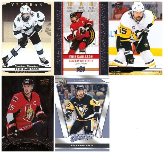 5 x ERIK KARLSSON Penguins, Senators sis. 3 kpl ErikoisKortt