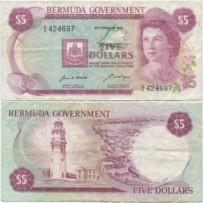 Bermuda 5 Dollars 1970 (P-24) VF