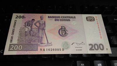 Congo Kongo 200 francs 2007 P99 UNC