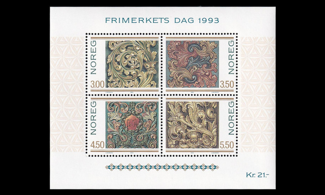 Norja 1135-8BL20 ** Postimerkin päivä, puunveisto (1993)