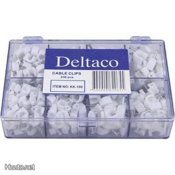 Deltaco Kaapelikiinnike, muovia, teräsnaula, 4 kokoa, 230kpl