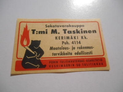 TT Etiketti KARHU T:mi M.Taskinen Kerimäki Kk.