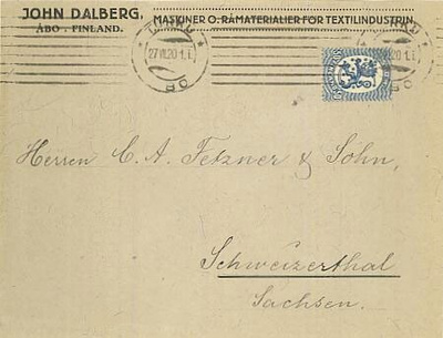 Johan Dalberg - firmakuori 1920 Turusta Saksaan