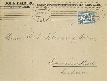 Johan Dalberg - firmakuori 1920 Turusta Saksaan