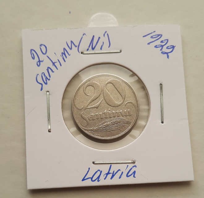 Latvia 20 santimu (Ni), 1922
