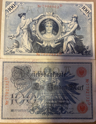 Germany 100 Mark 7.2.1908 P33 Punainen Leima