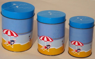Retro suloinen peltipurkki 3 kpl Ukki,poika ja leija