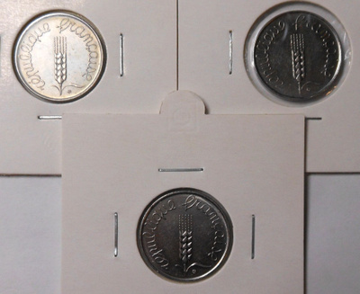 France. 5 centimes 1961, 1963, 1964,