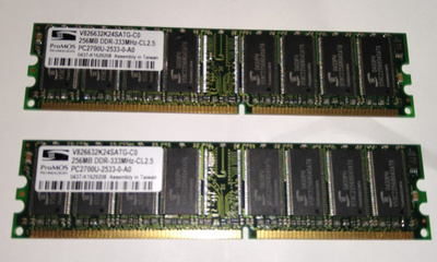 2 X PROMOS 256MB DDR-333MHz - CL2.5 PC2700U MUISTIA