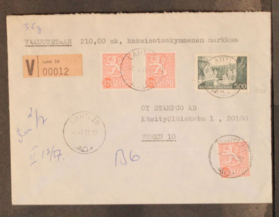 # 23203 # V-Lahti toisen painoluokan kirje > Turkuun