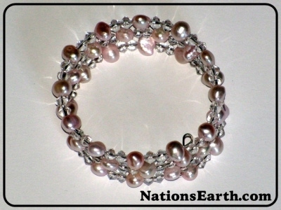 Pink 6-7mm Smooth Pearl Bracelet with Crystal Beads *NEW*