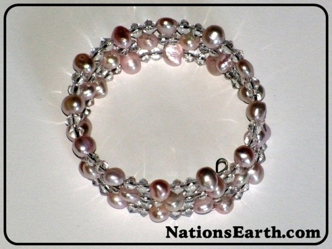 Pink 6-7mm Smooth Pearl Bracelet with Crystal Beads *NEW*