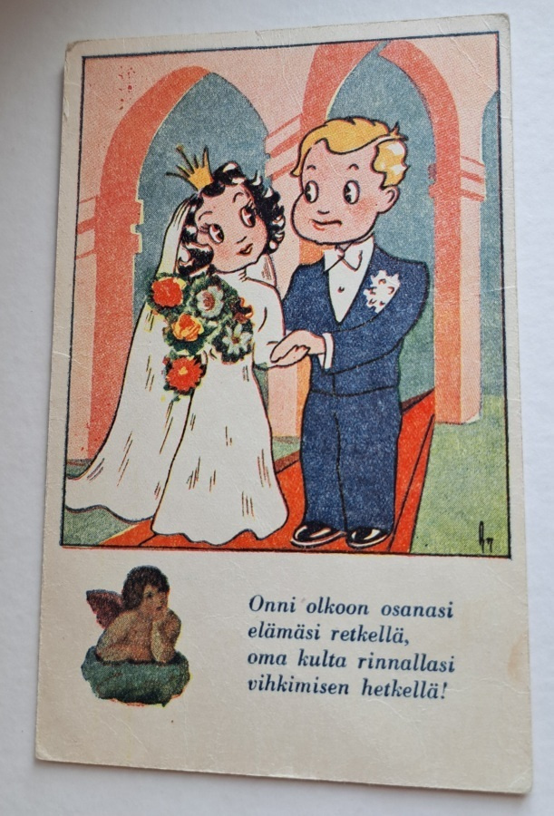 Harry Nieminen: hääpari, kulkenut käsipostissa