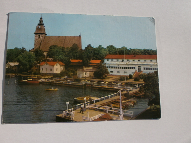 Naantali, Naantalin kirkko ja rantaa, värikortti, p. 1984