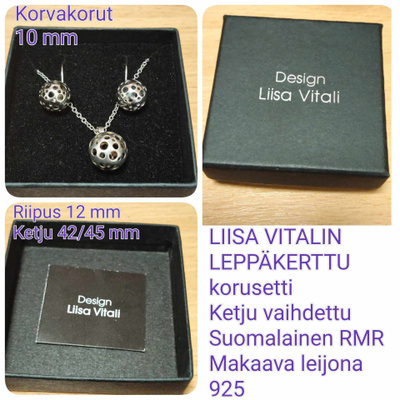 LIISA VITALIN LEPPÄKERTTU-riipus & korvakorut, pallot,koukut