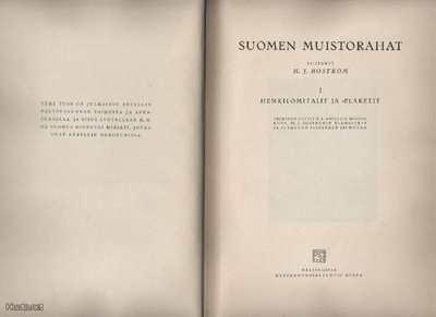 Boström, H. J.: Suomen muistorahat I-II,ns,Otava 1932-36,K3+