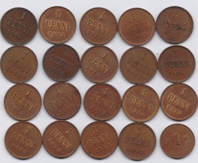 1895-1919 1 penni 20kpl kl6-8