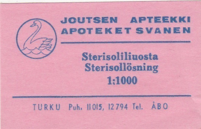 Sterisoliliuosta   Joutsen Apteekki , Turku ,  a50