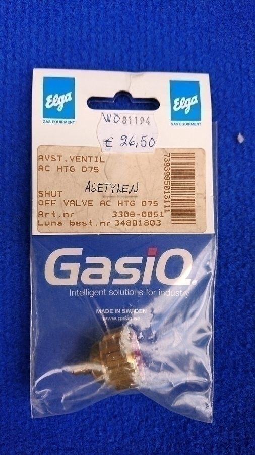 Kuristin Elga GasIQ D75, Asetyleeni.