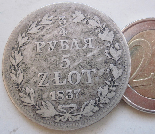 Venäjä Puola 3/4 Rupla 5 Zlot 1837 Hopeaa