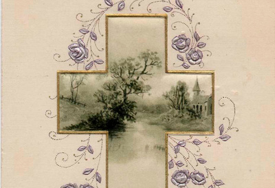 ANTIIKKIKORTTI / Siniset ruusut ja maisemaristi. 1900-l.
