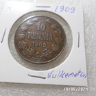 10 penniä 1909 kulkematon tasaisesti patinoitunut raha. - pikkukuva 3