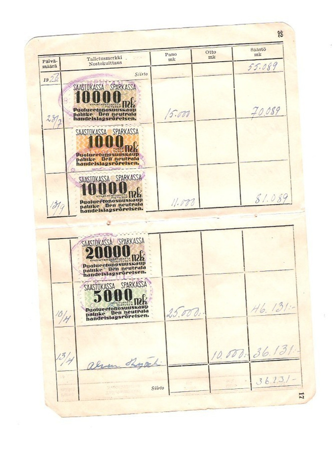 Säästökassa, merkit, 10 kpl. , 1950-lukua.