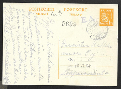 Postiläh. - Ehiö 1,75mk (LAPE 71) Iittala 27.6.1941