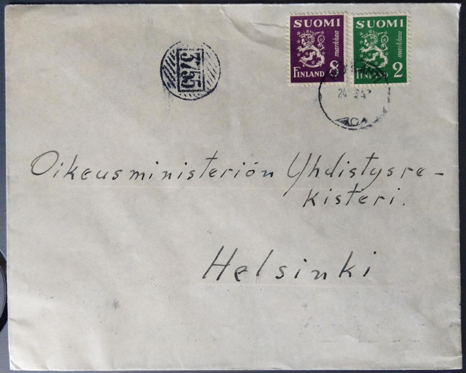 Mlk-linjan 3755 kirje / Pajulahti, kulk. 1947