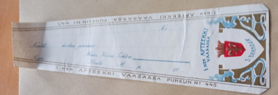 Apteekkiresepti, Vaasa, 1:en Apteekki, S. Brander, blanco