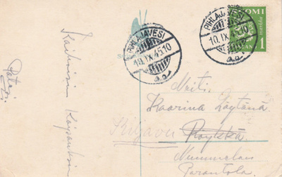1945 Postileima, PIHLAJAVESI, UPEA KORTTI